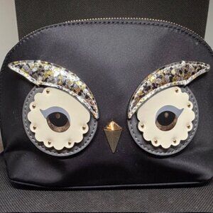 Kate Spade Owl Small Marcy Cosmetic Bag Black WLRU5155 Makeup Pouch